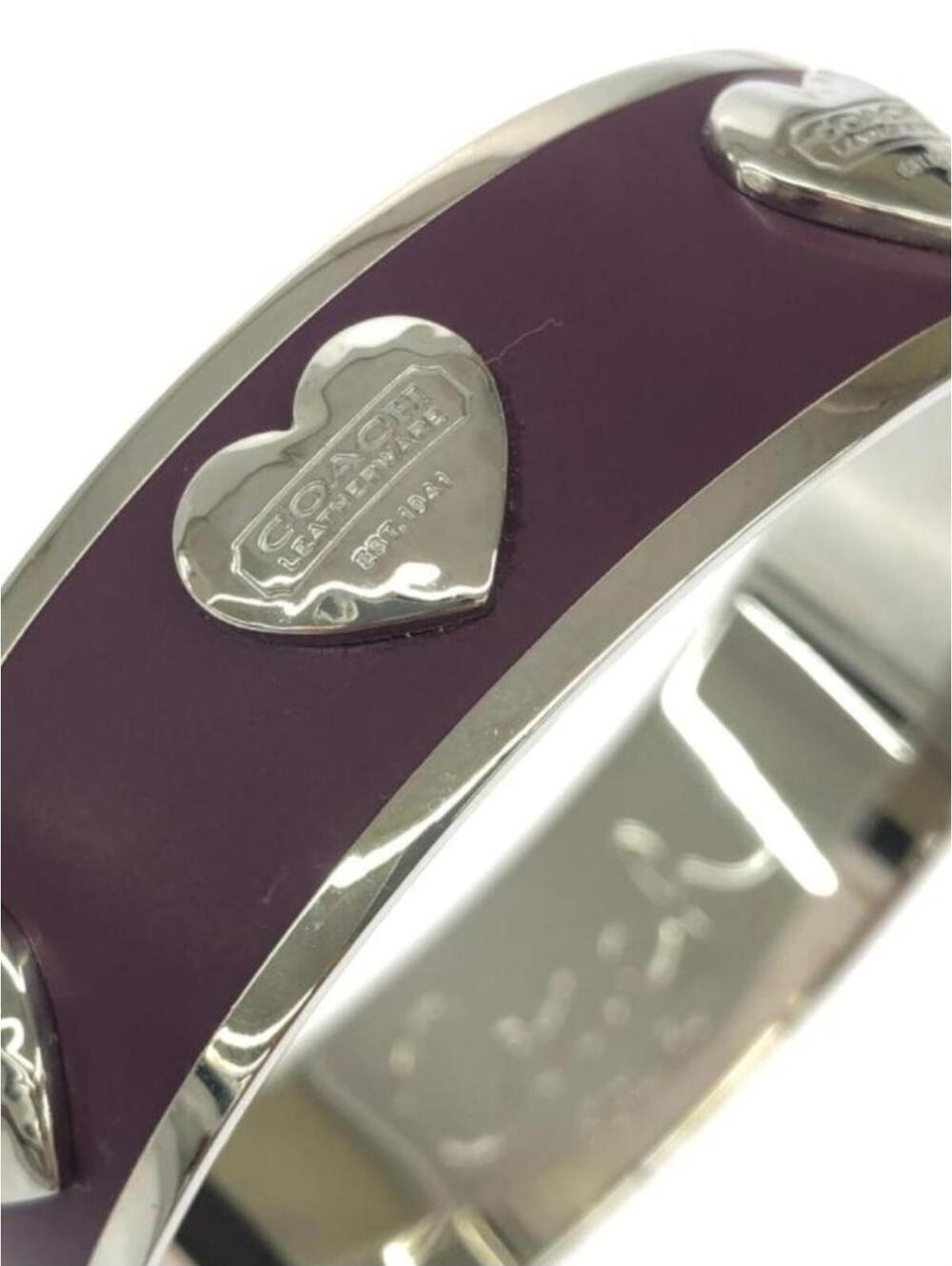 Coach Plum Enamel Silver Heart Logo Bangle Bracelet - Picture 2 of 5